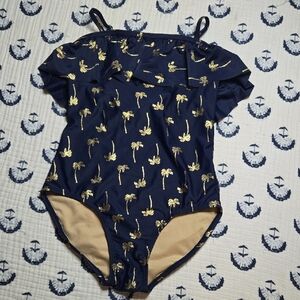 Old Navy Girls Youth Navy Swimsuit with Gold Accent Trim